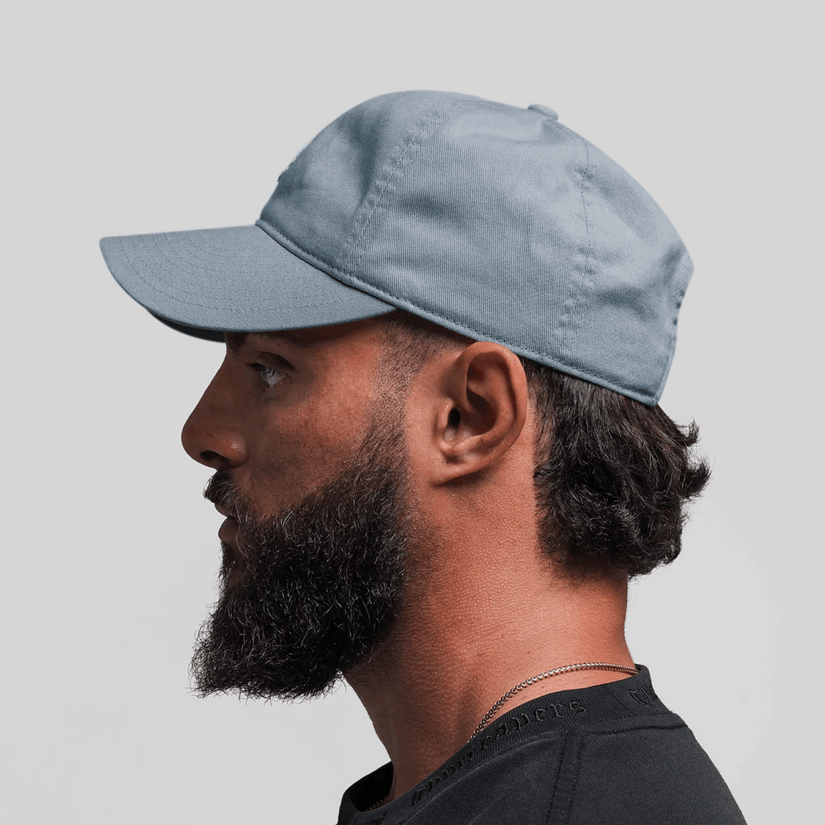 Washed 6-Panel Dad Hat in Lake – On Model, Side View