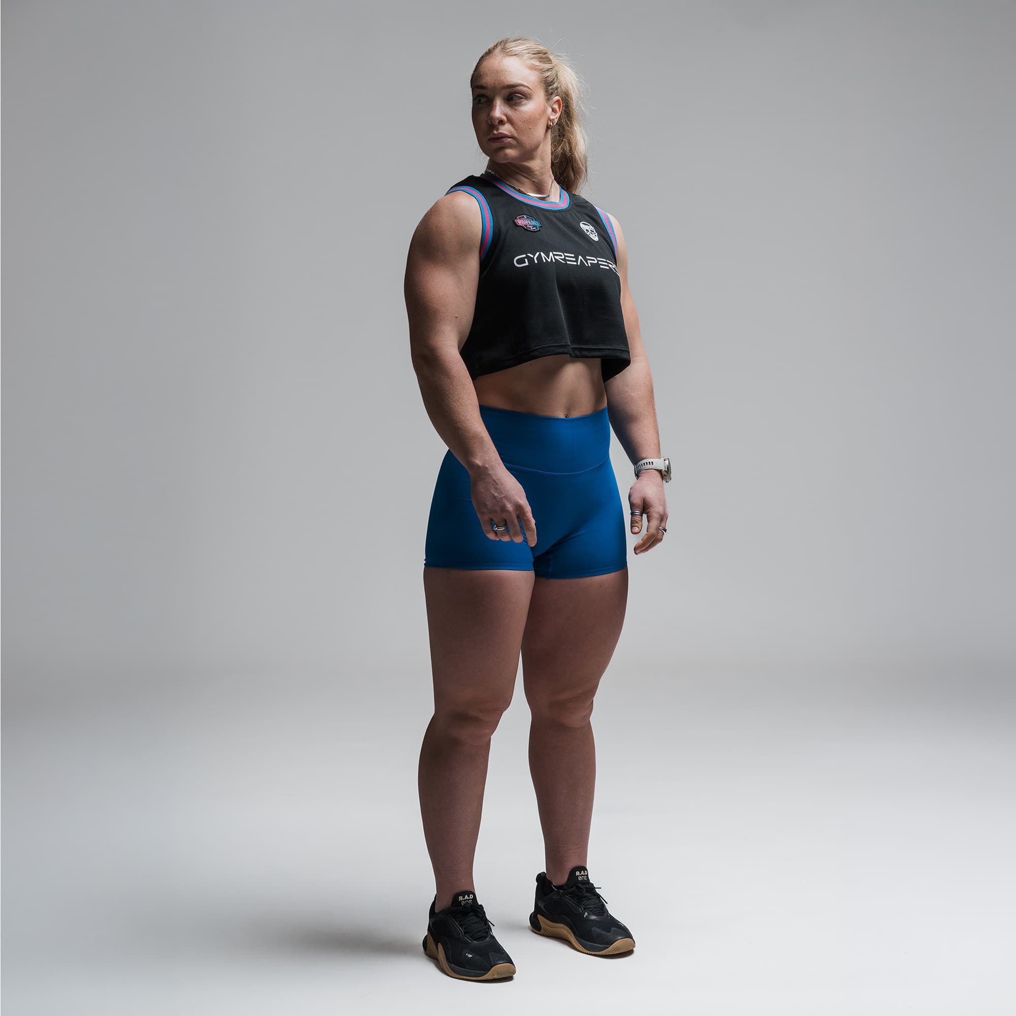 Athlete wearing the Miami Beach Cropped Jersey full body shot front view