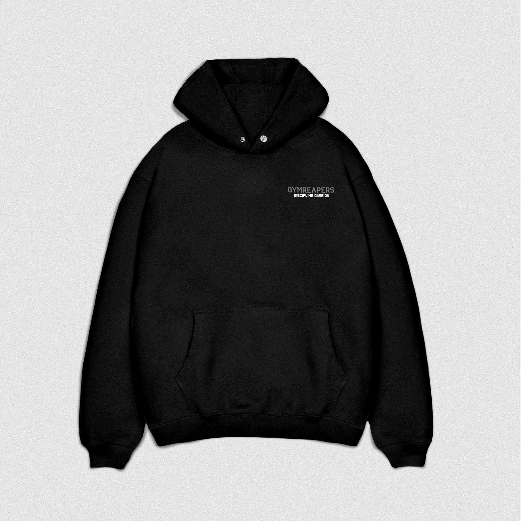 Flat lay of discipline division hoodie front
