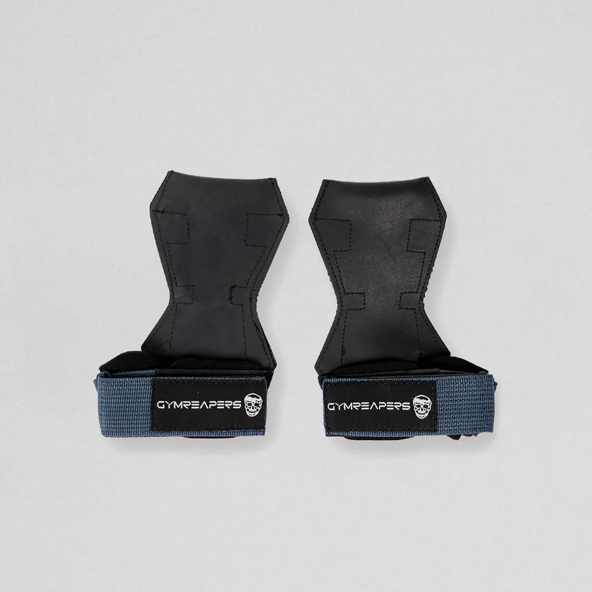 Gymreapers lifting grips navy both flat and both having the velcro closed.