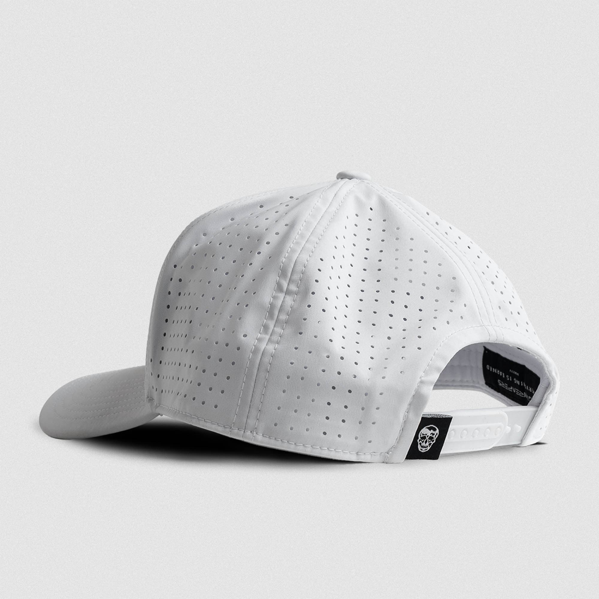 Hybrid Performance 5-Panel Hat - White/White lay flat back view