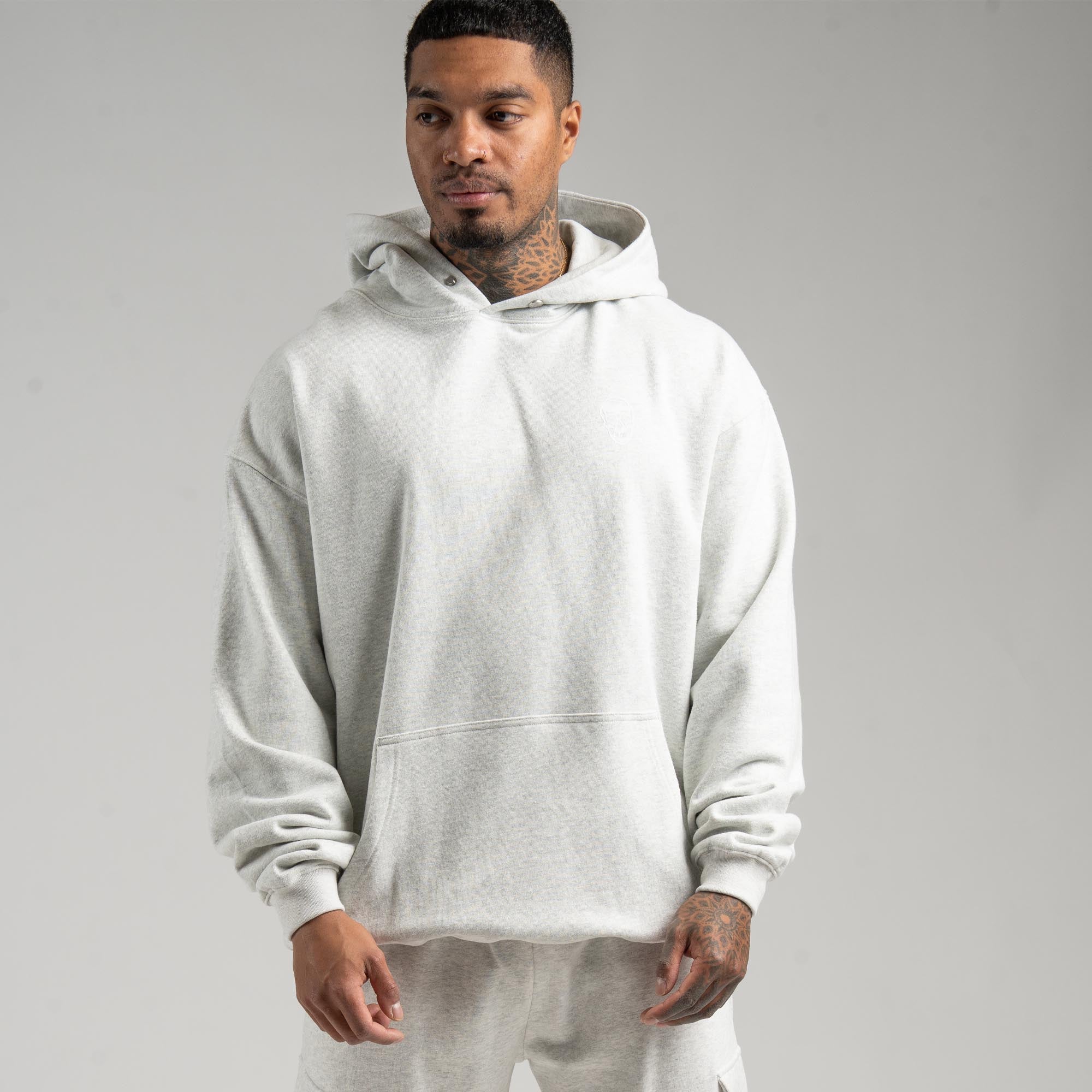 athlete wearing Light Heather Gray Heavyweight Hoodie