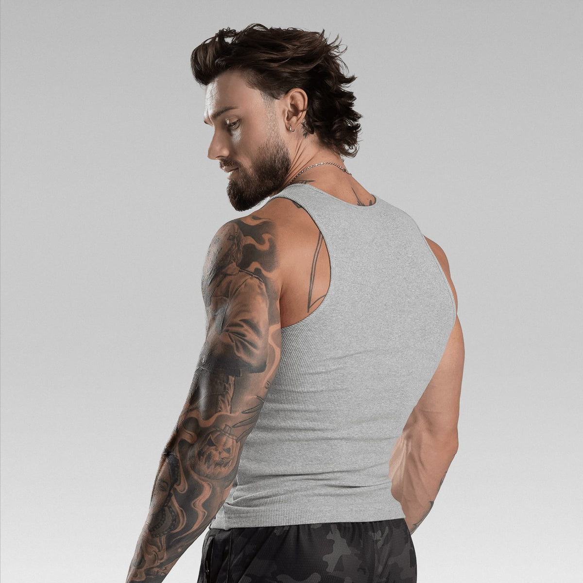 Men's Ribbed Tank 3-Pack in Gray – Side View, Torso