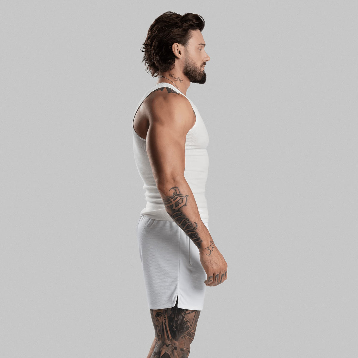 Men's Ribbed Tank 3-Pack in White – Side View, Torso