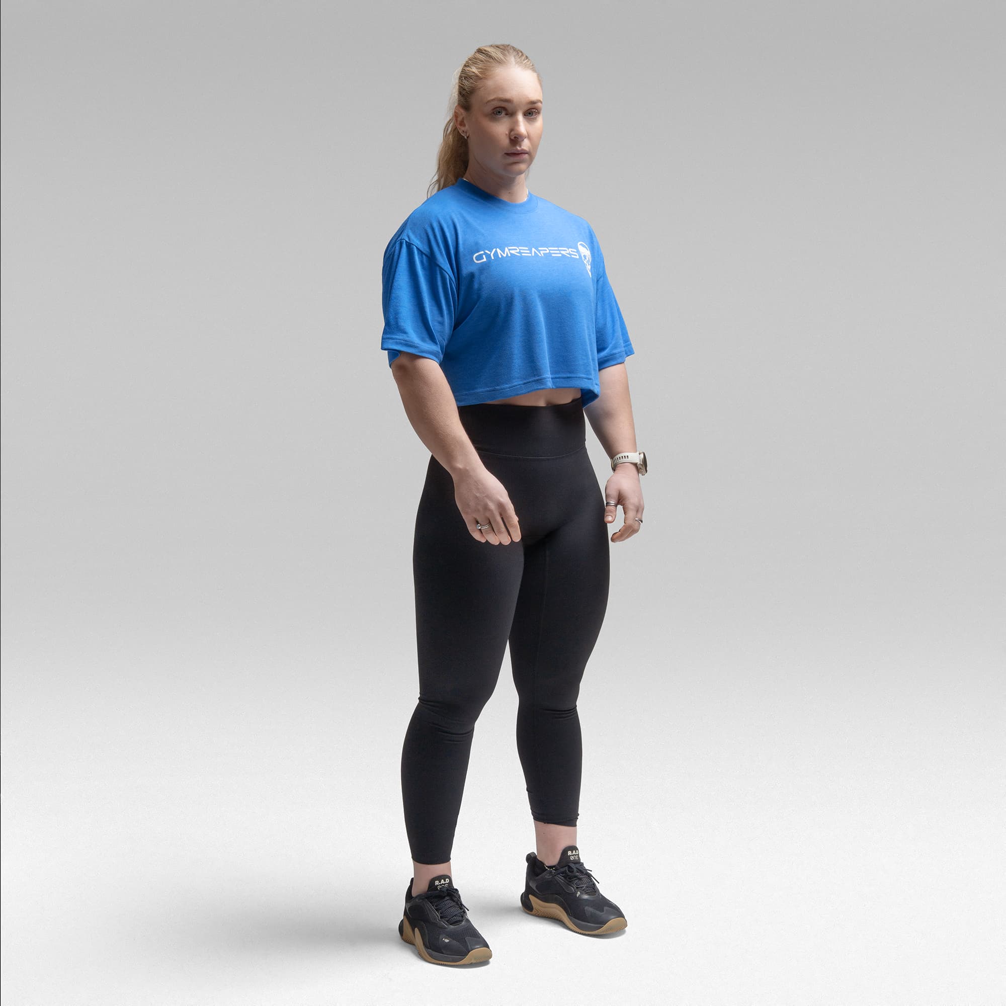 Active Tri-Blend Cropped Tee - Electric Blue/White