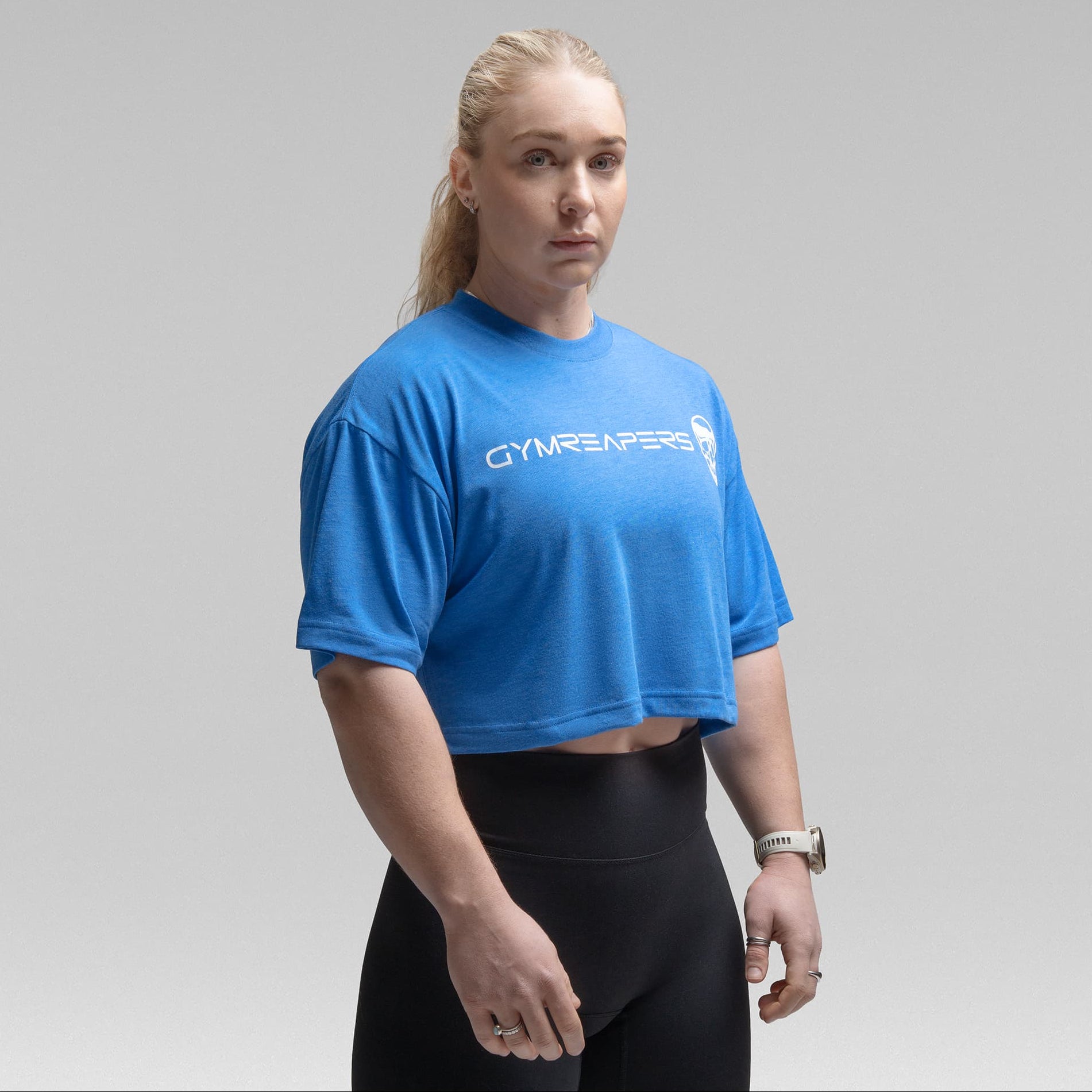 Active Tri-Blend Cropped Tee - Electric Blue/White