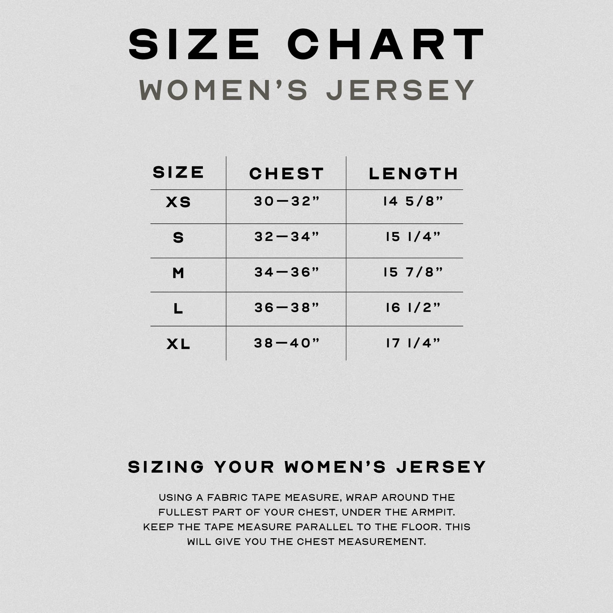 women's jersey size chart