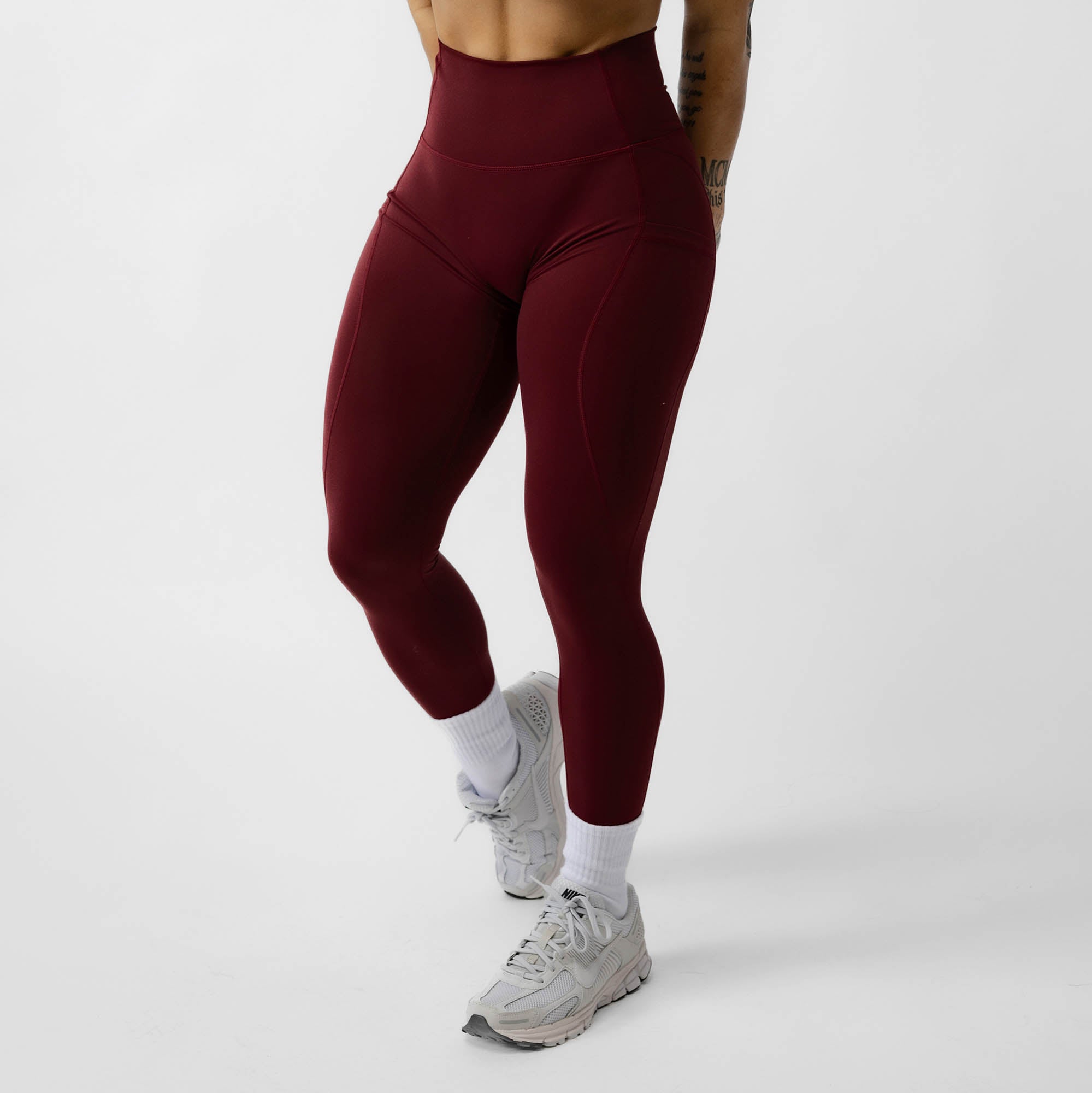 Gymshark High Waisted Logo Stretch Burgundy Training Leggings Womens Size  Small