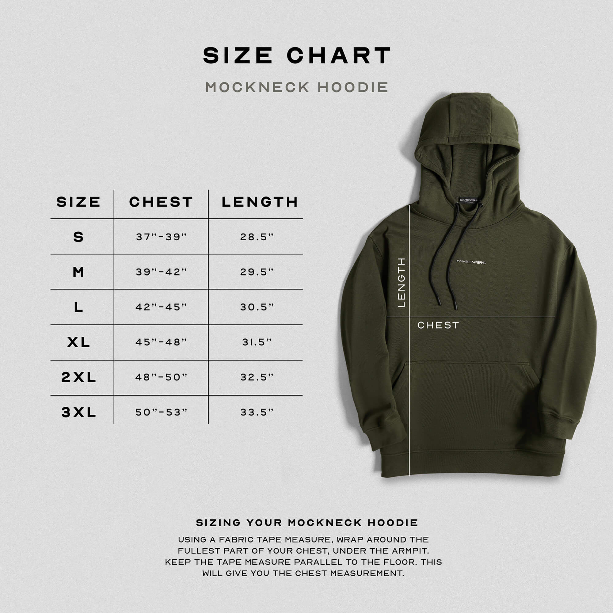 axis mockneck hoodie od green size guide