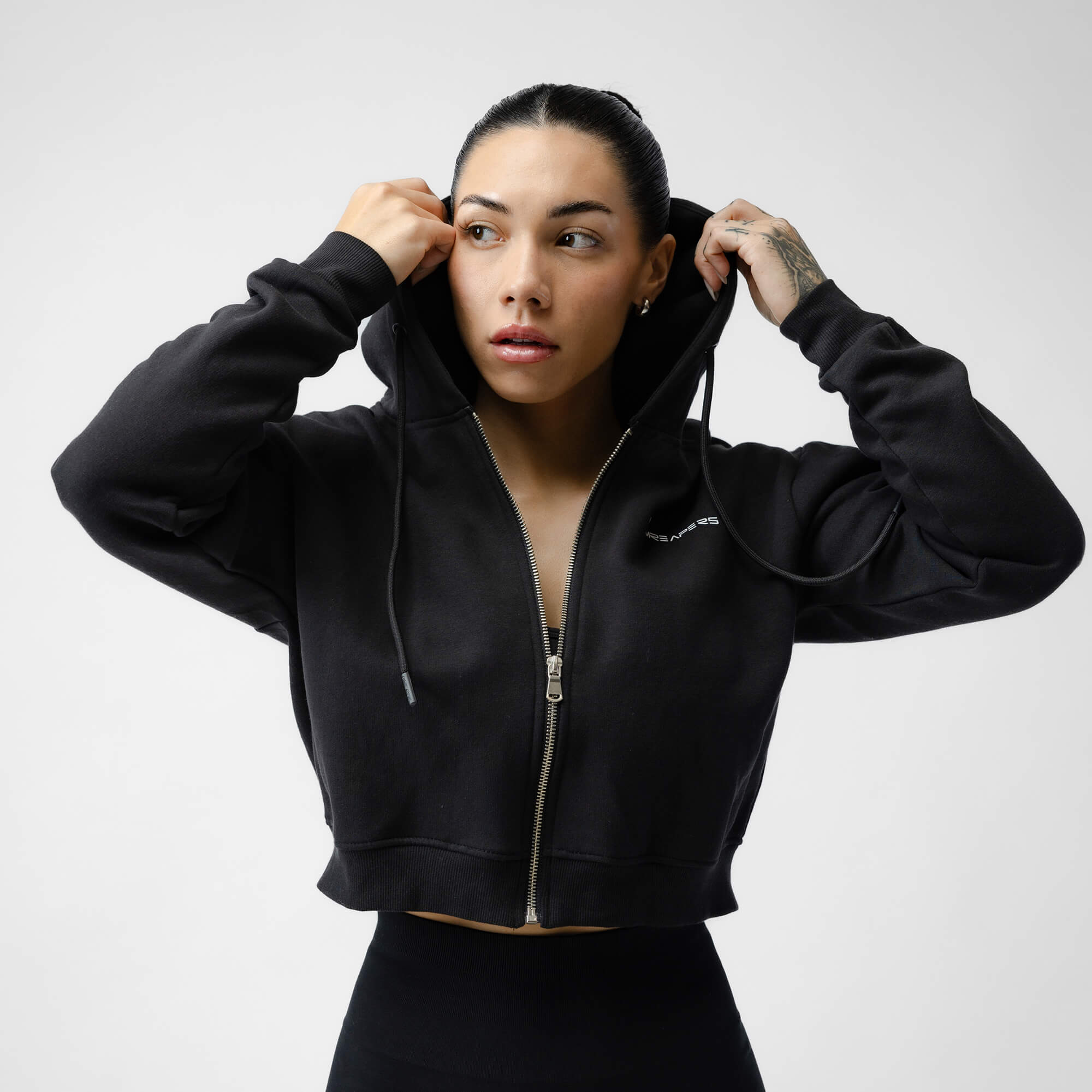 Black zip store up crop hoodie