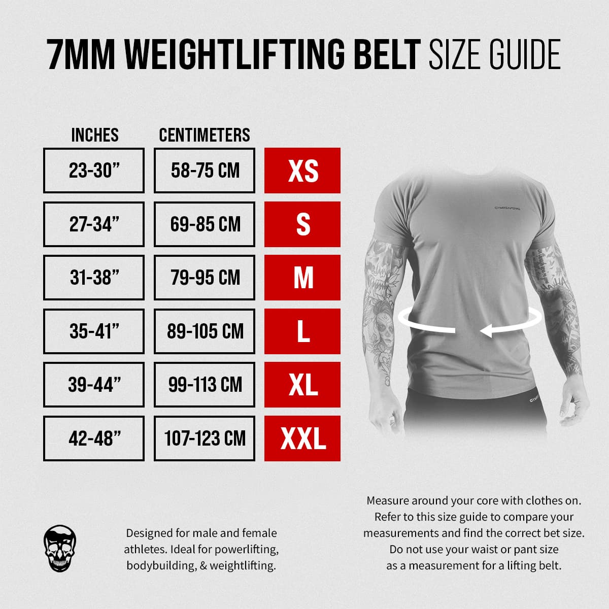 7mm belt size chart