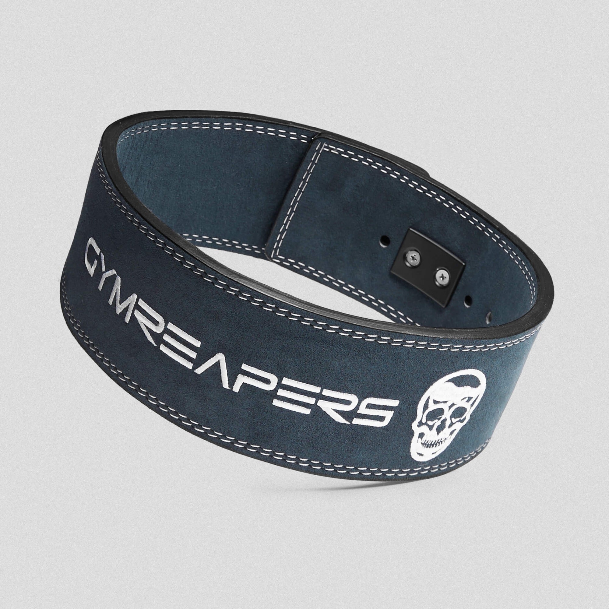 premium 10mm navy lever belt from Gymreapers with lever attachment on belt.