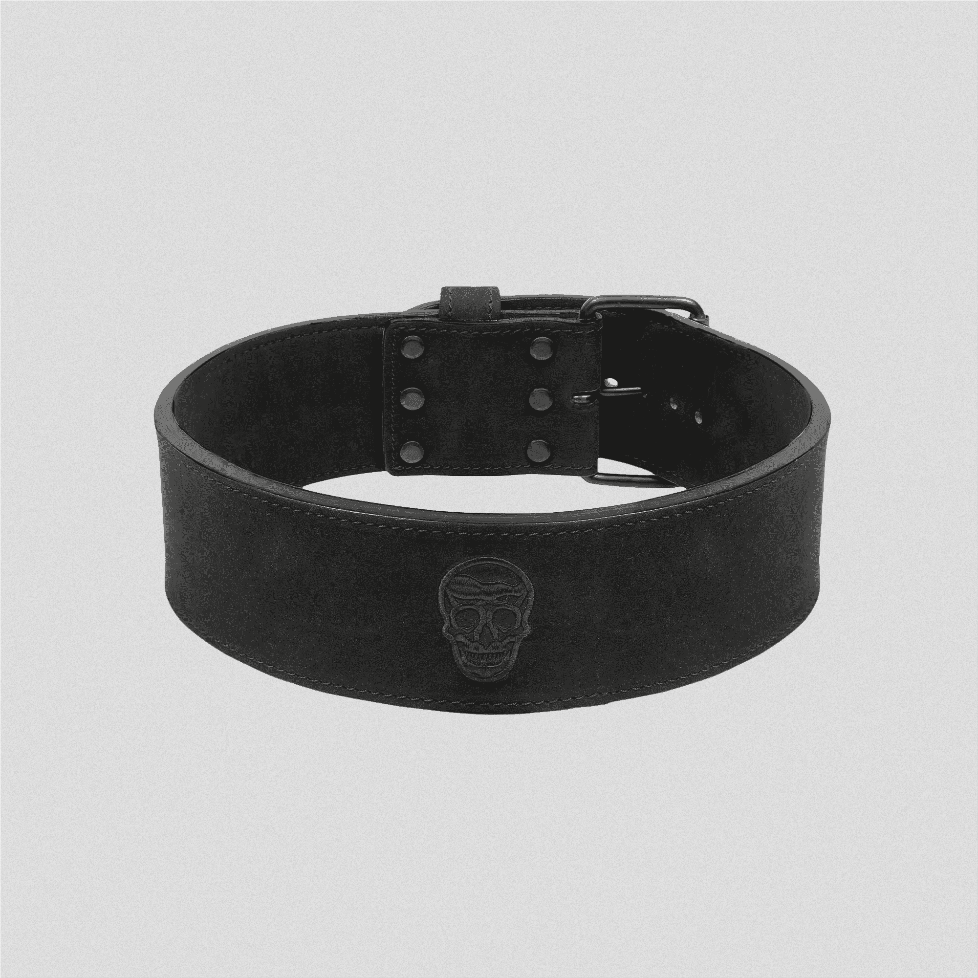 10mm single prong belt black skull gray background