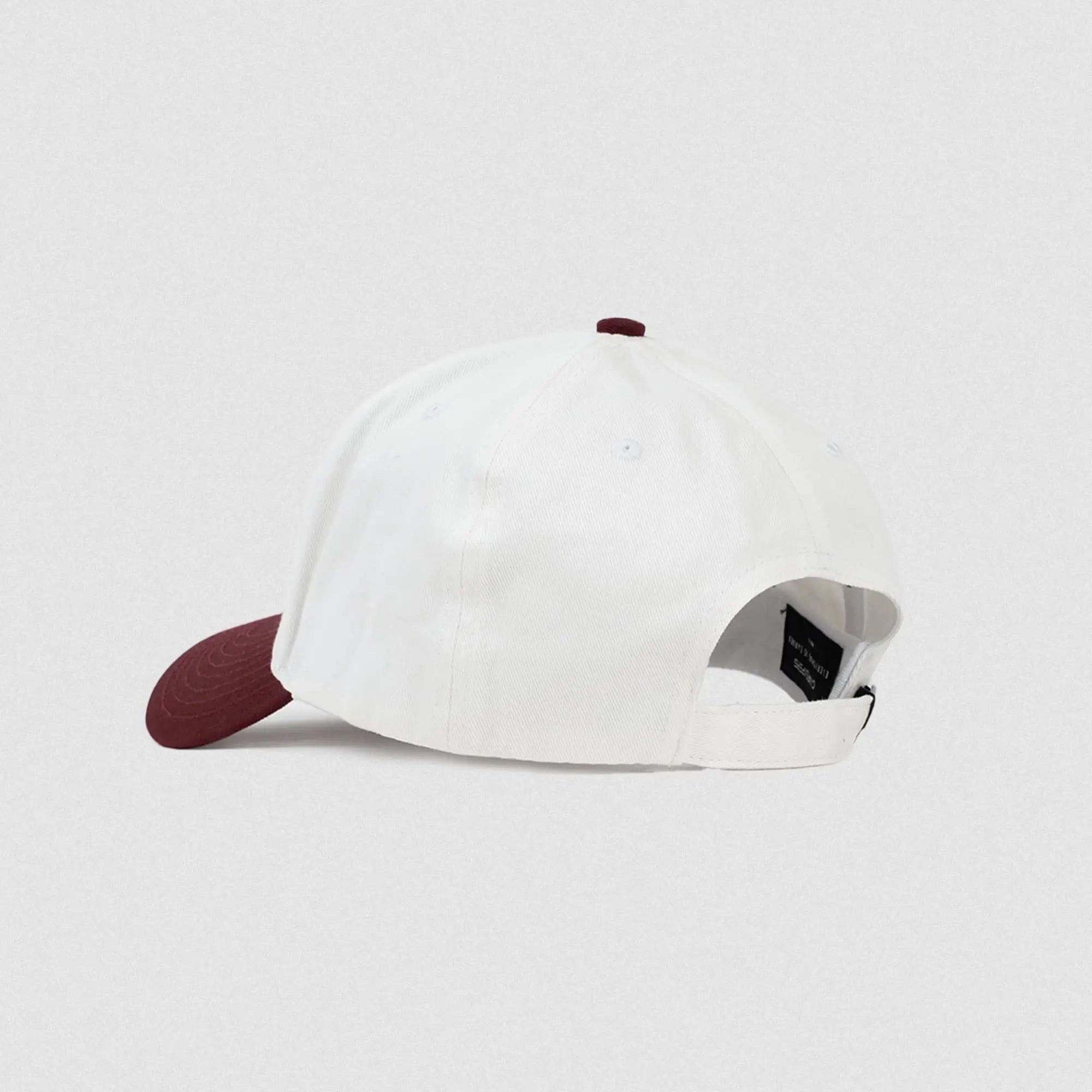 5 panel initial hat white maroon back