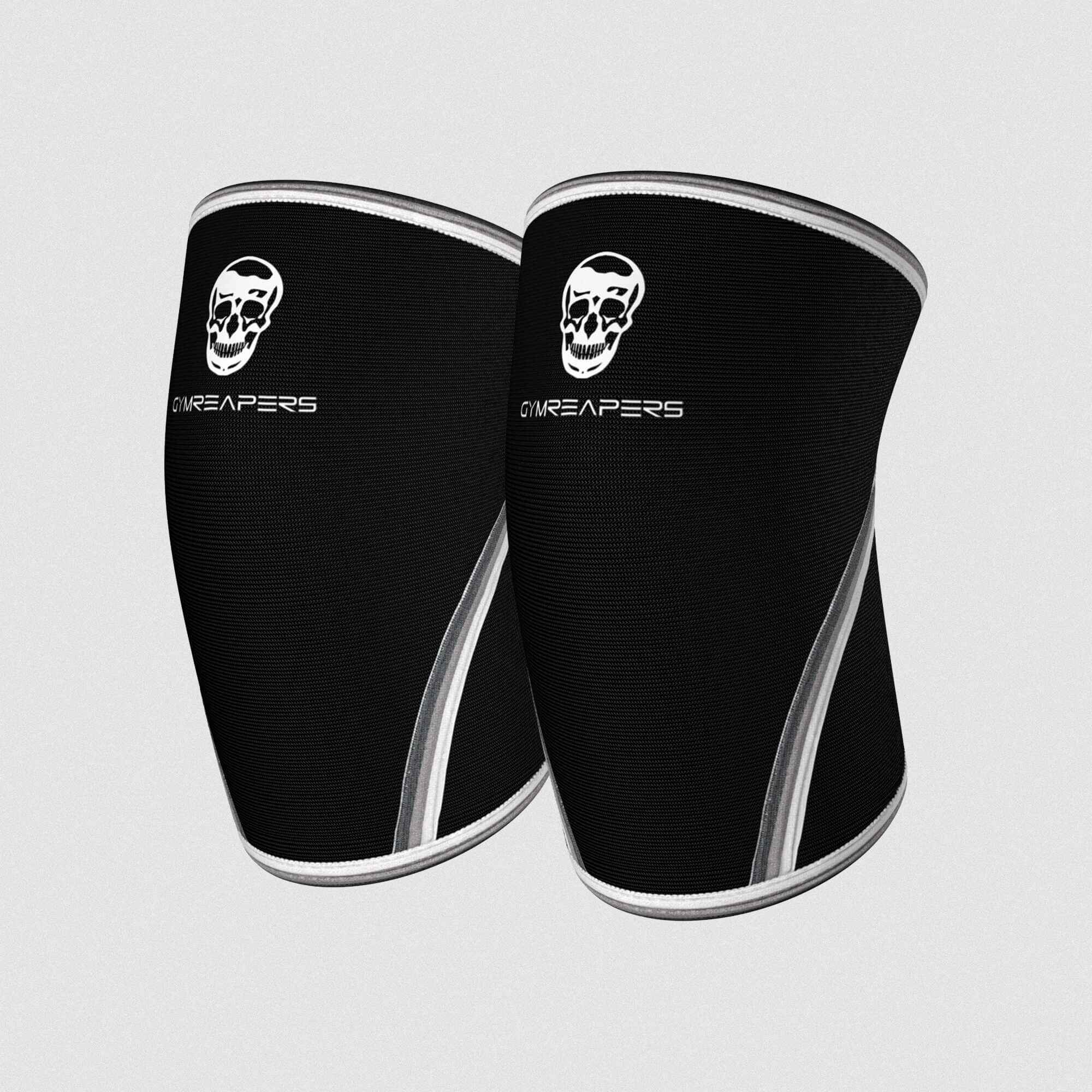 Gymreapers premium 7mm knee sleeves in the black and white colorway detail shot