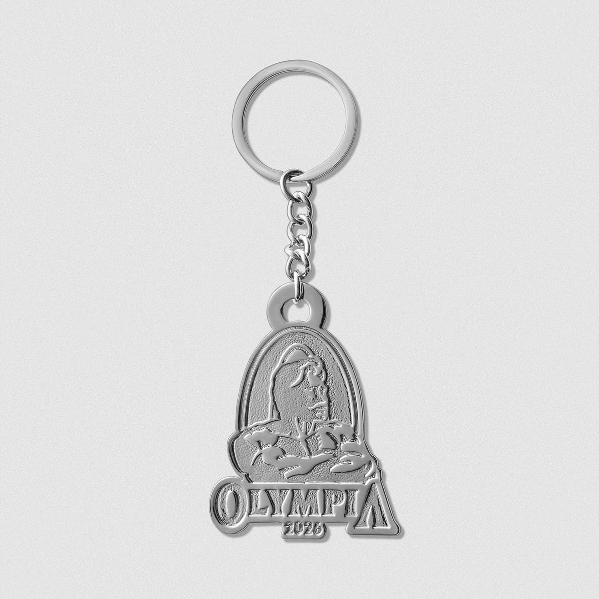Joe Weider Olympia “O” logo design on Silver metal key chain