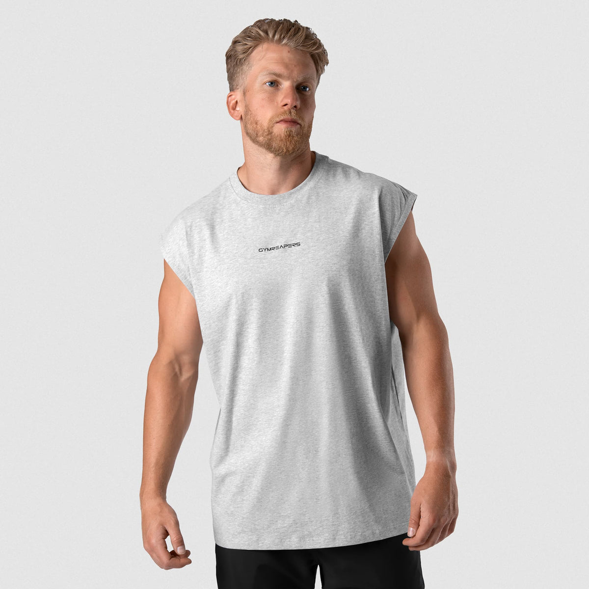 Man wearing Axis Cap Sleeve Tank - Heather Gray front fit