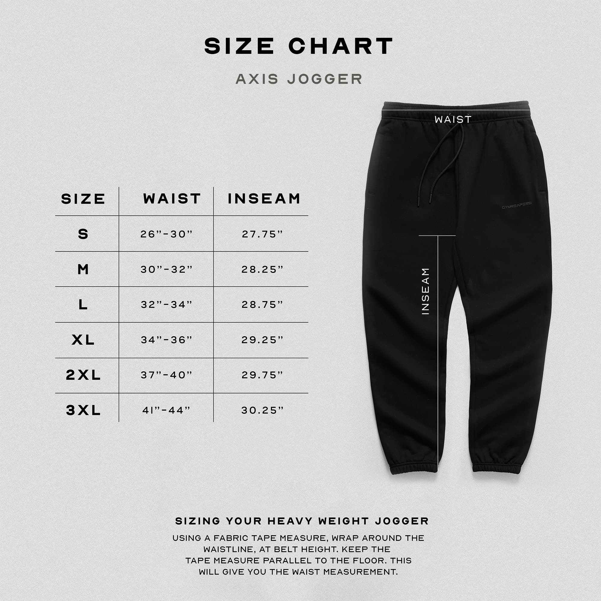 axis jogger size chart