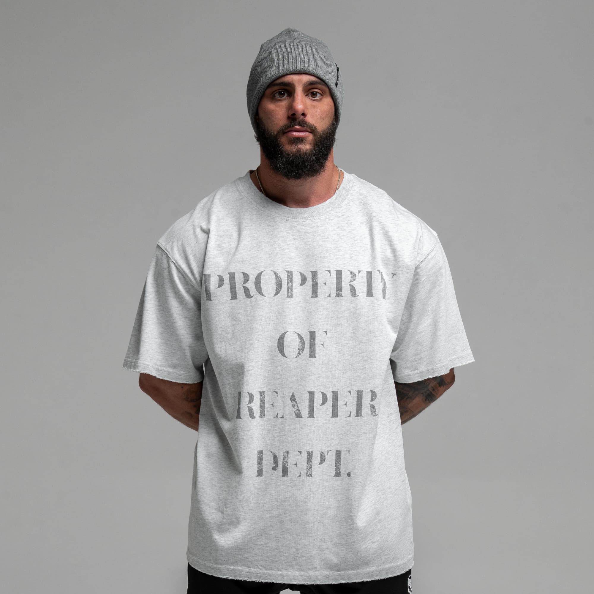 Athlete wearing Reaper Dept. Tee half body shot front view