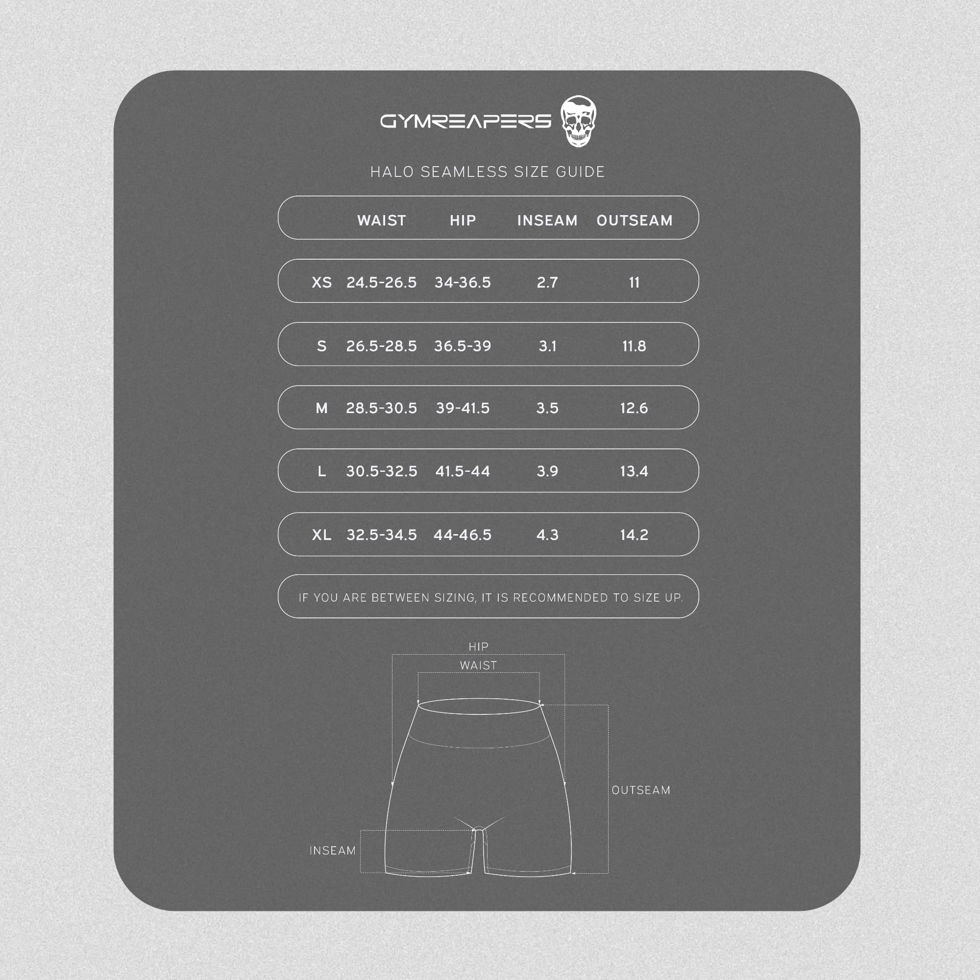Halo Shorts size chart