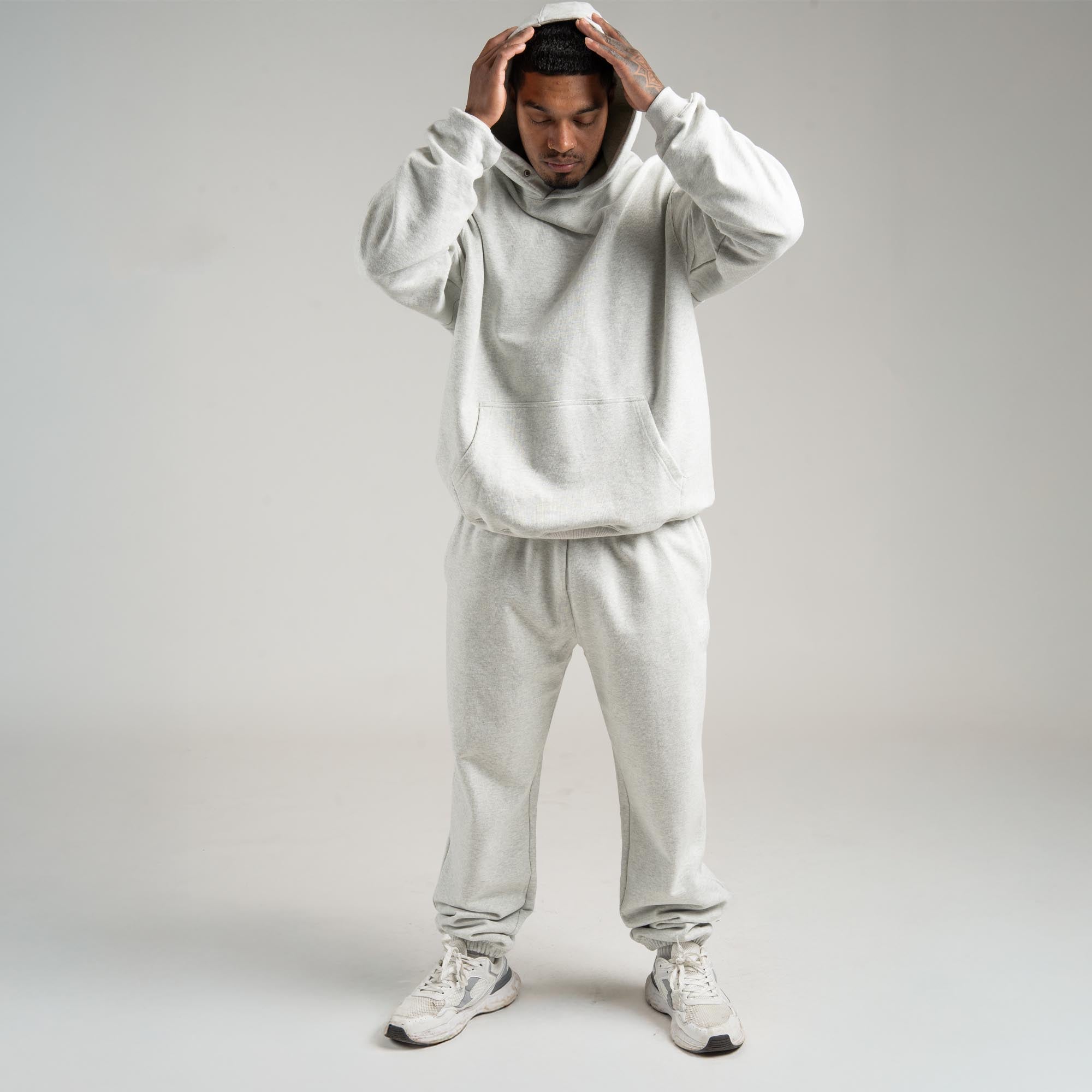 light heather gray heavy weight joggers full view lifestyle