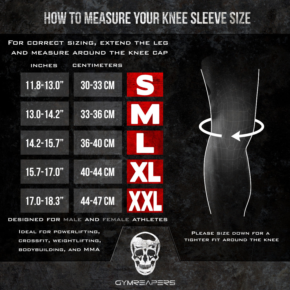 knee sleeves size chart