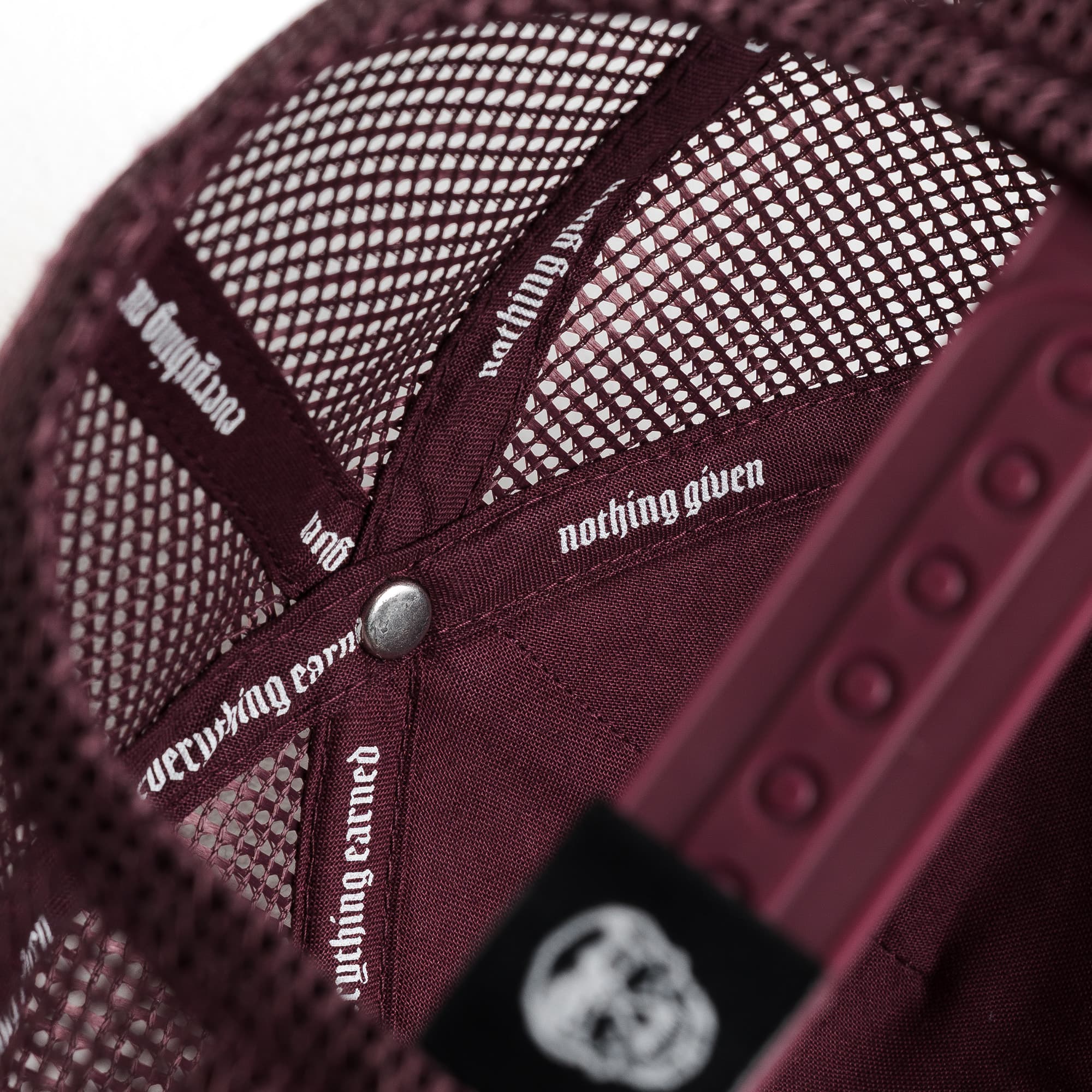 Laurel Foam Trucker Hat - Maroon detail shot of inside of hat