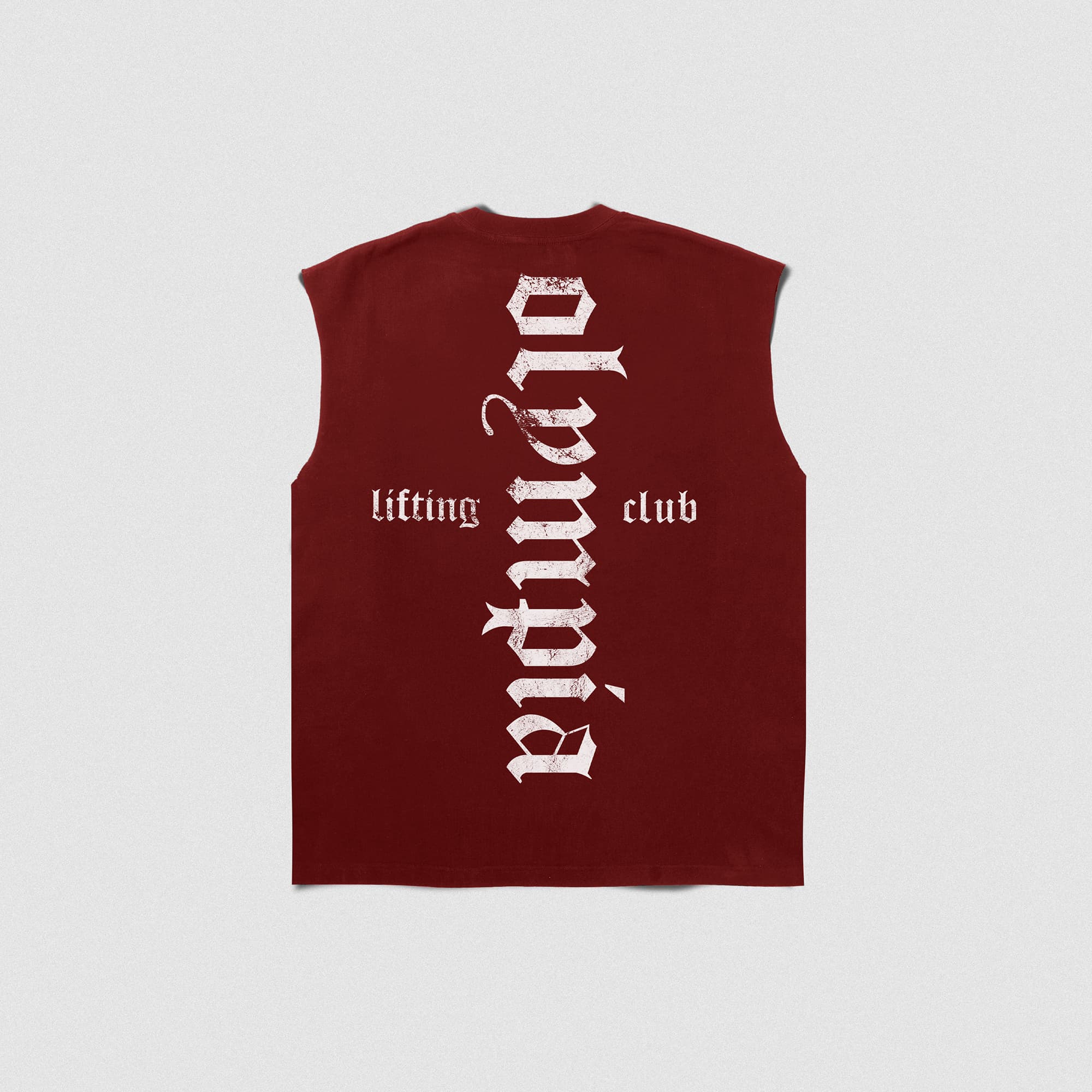 olympia cut off lay flat shot of back side showcasing graphic
