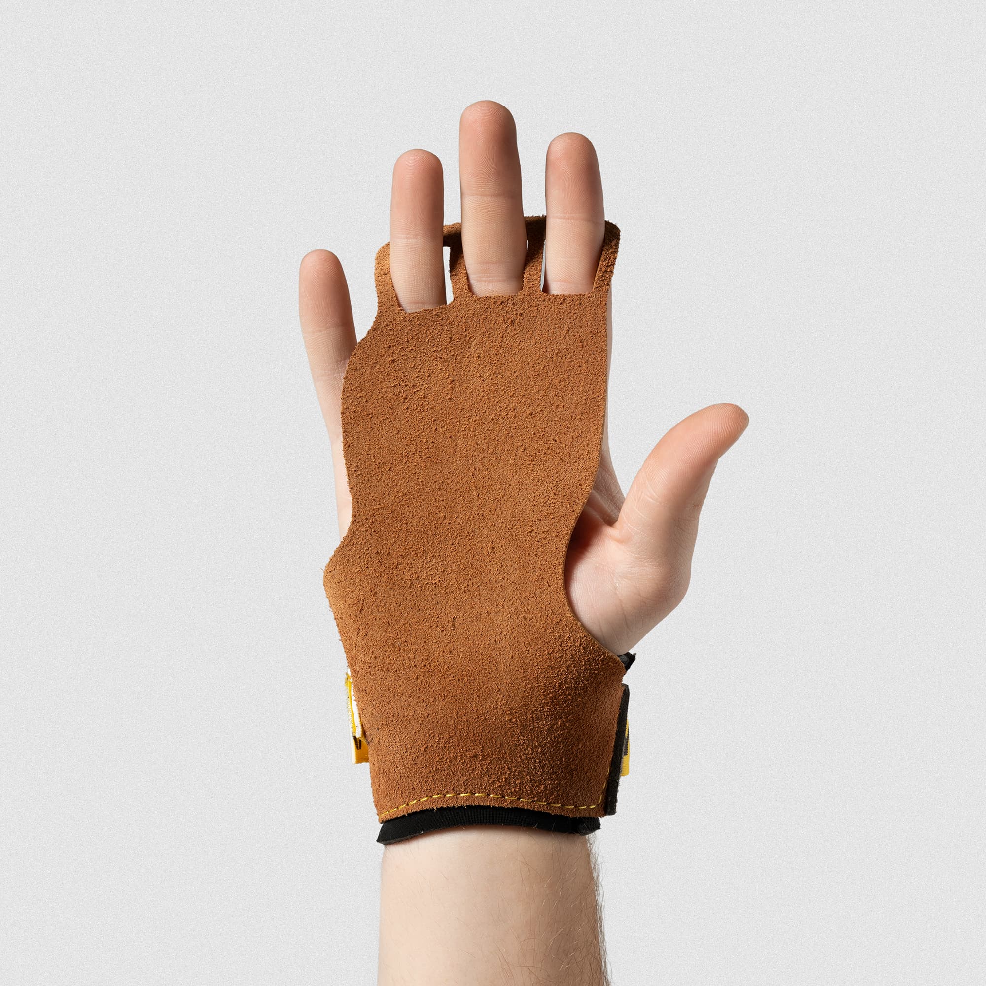 Men's V-Series 3-FC Leather in Tan – Front of Hand, palms out to show secure 3 finger design and full palm coverage