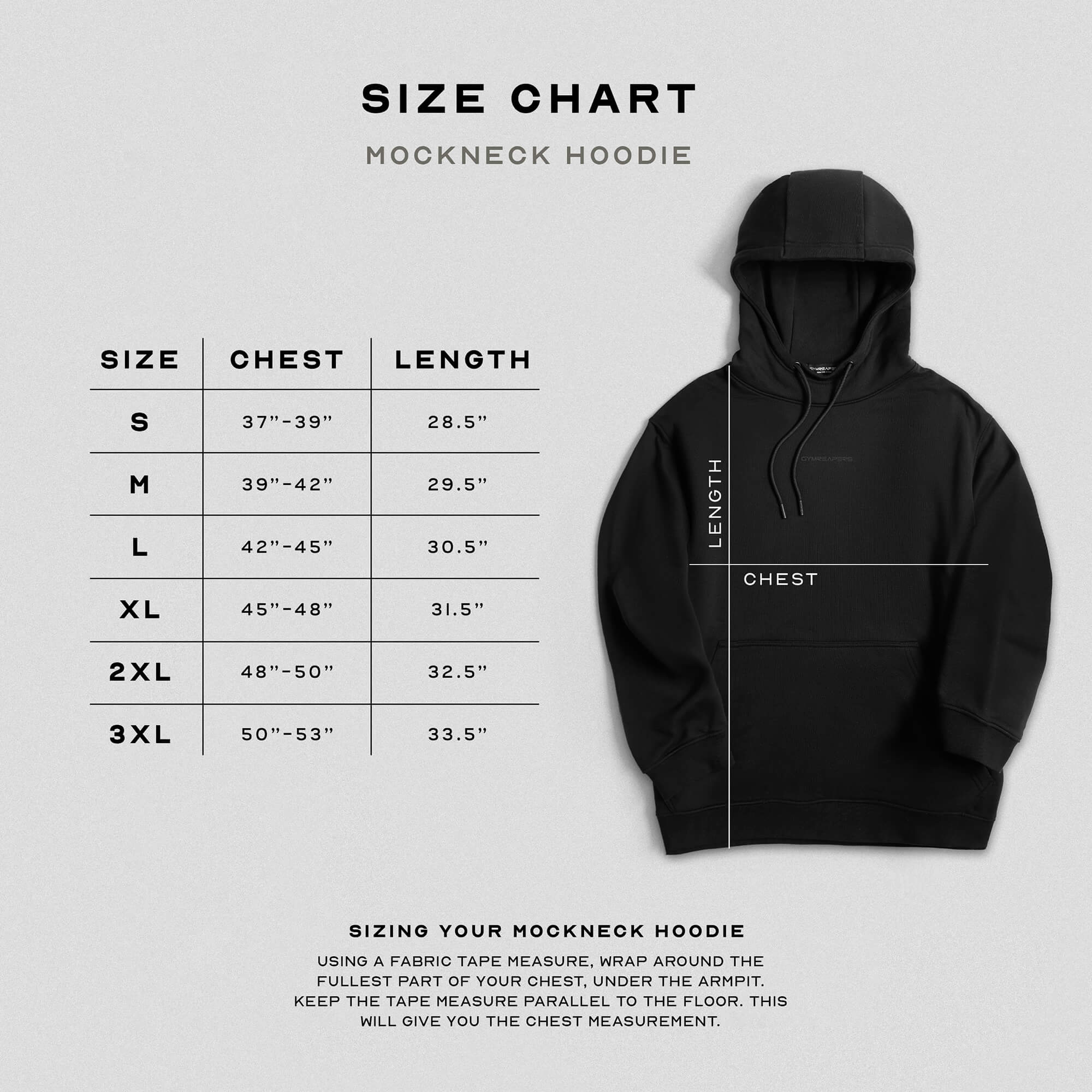 mockneck hoodie size chart