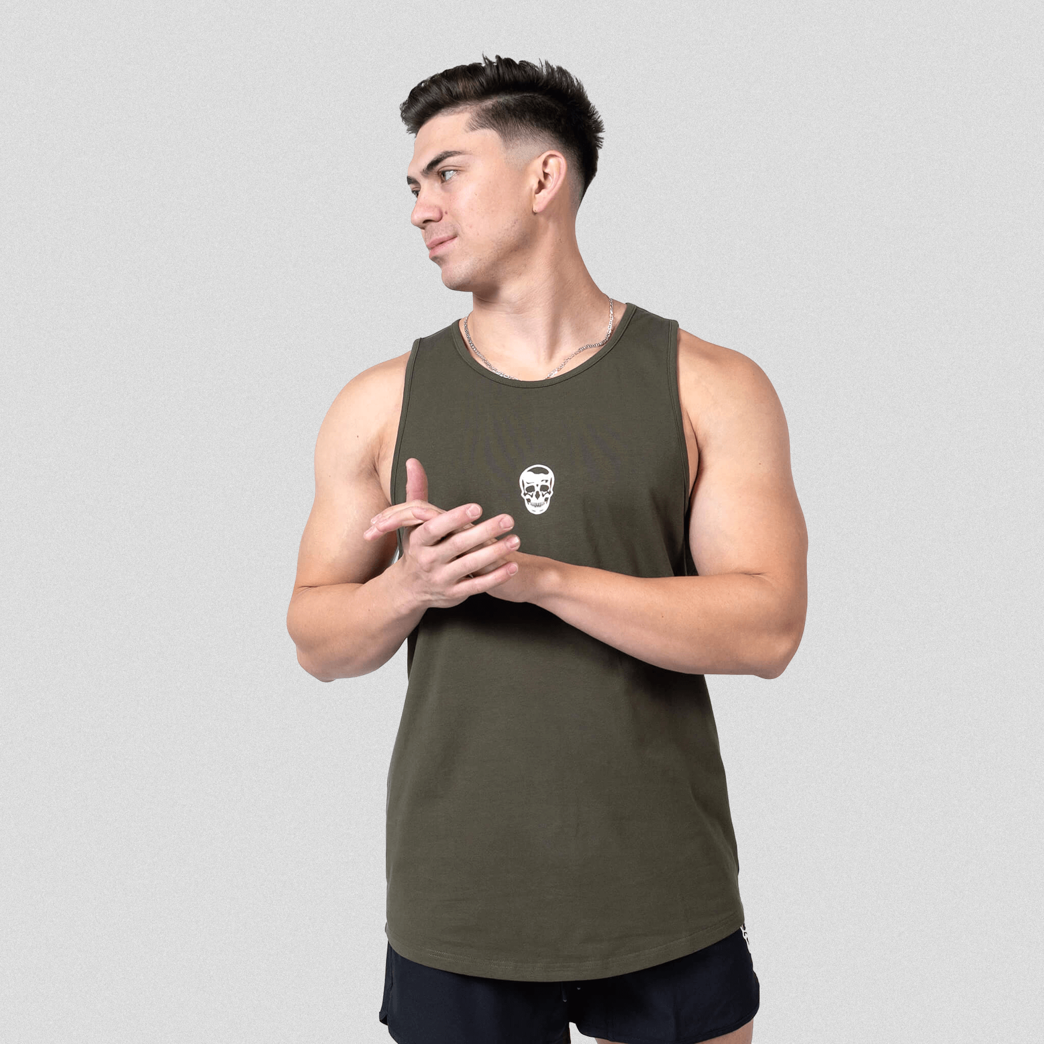 ascend scoop hem tank green studio front