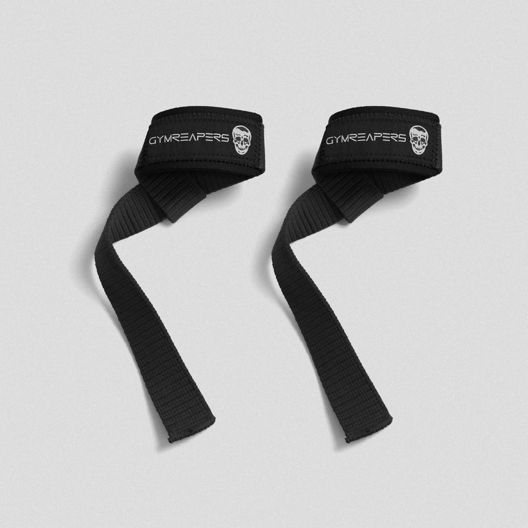 Premium Gymreapers Padded lifting straps black white close up image.