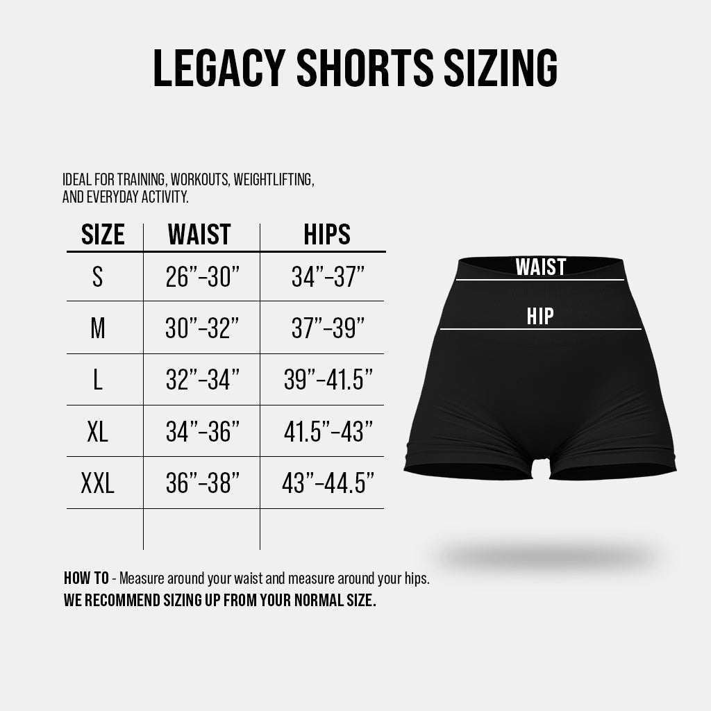 GR legacy shorts size chart