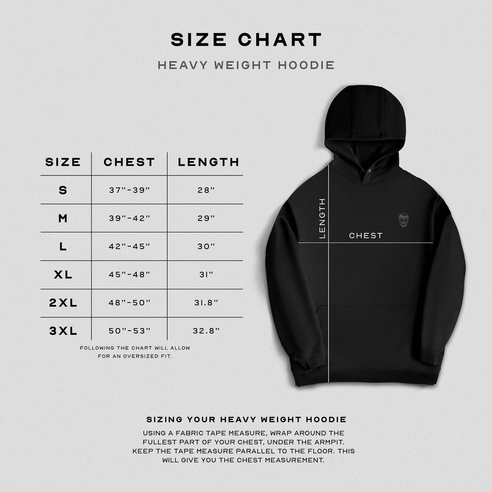 heavyweight hoodie size chart