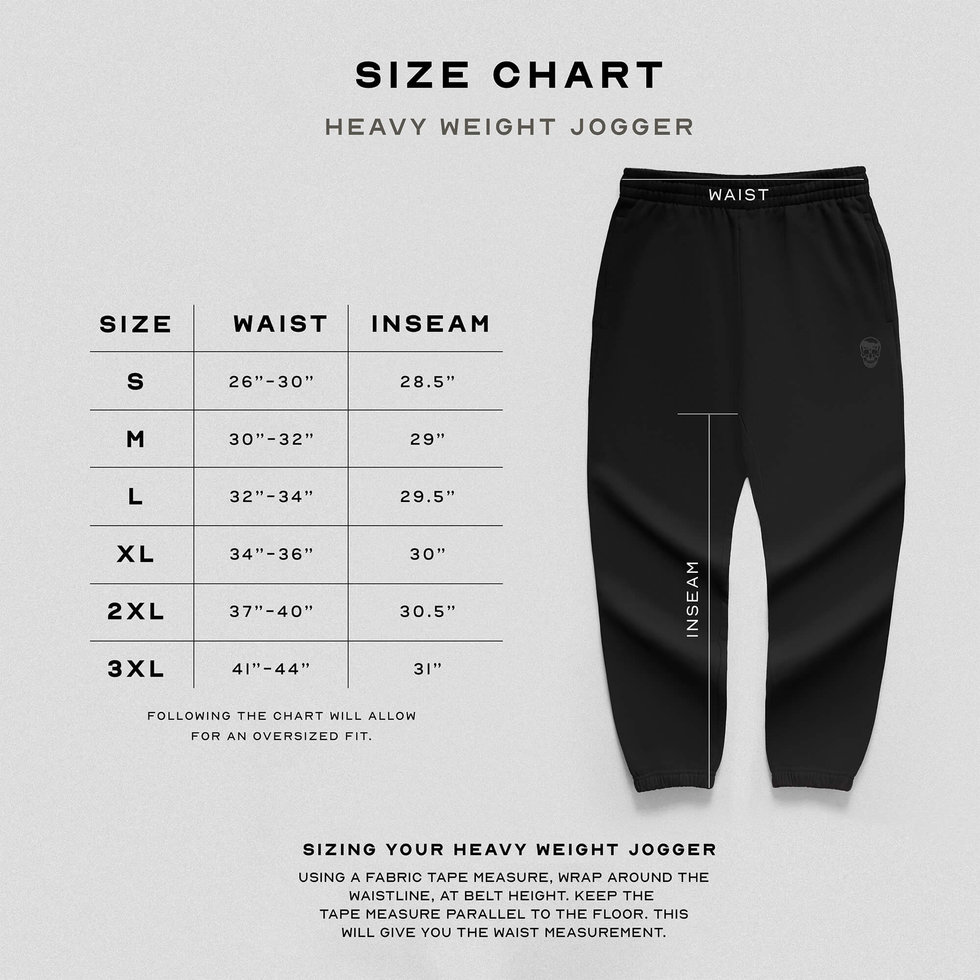 heavyweight jogger black black size guide