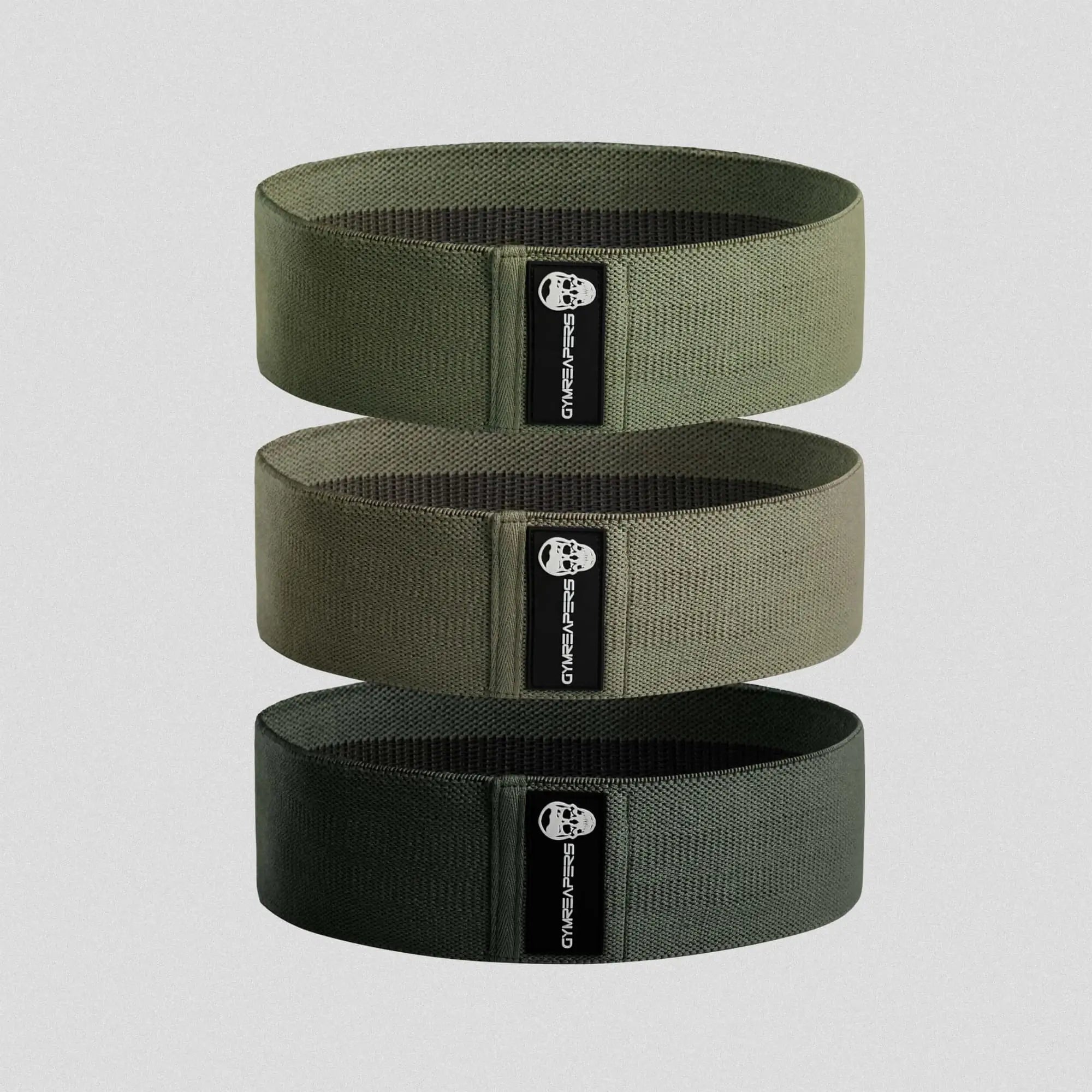 Photo of military green 3 pack hip bands stacked on gray background 