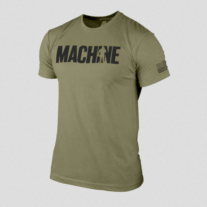 machine stamp tee military green main