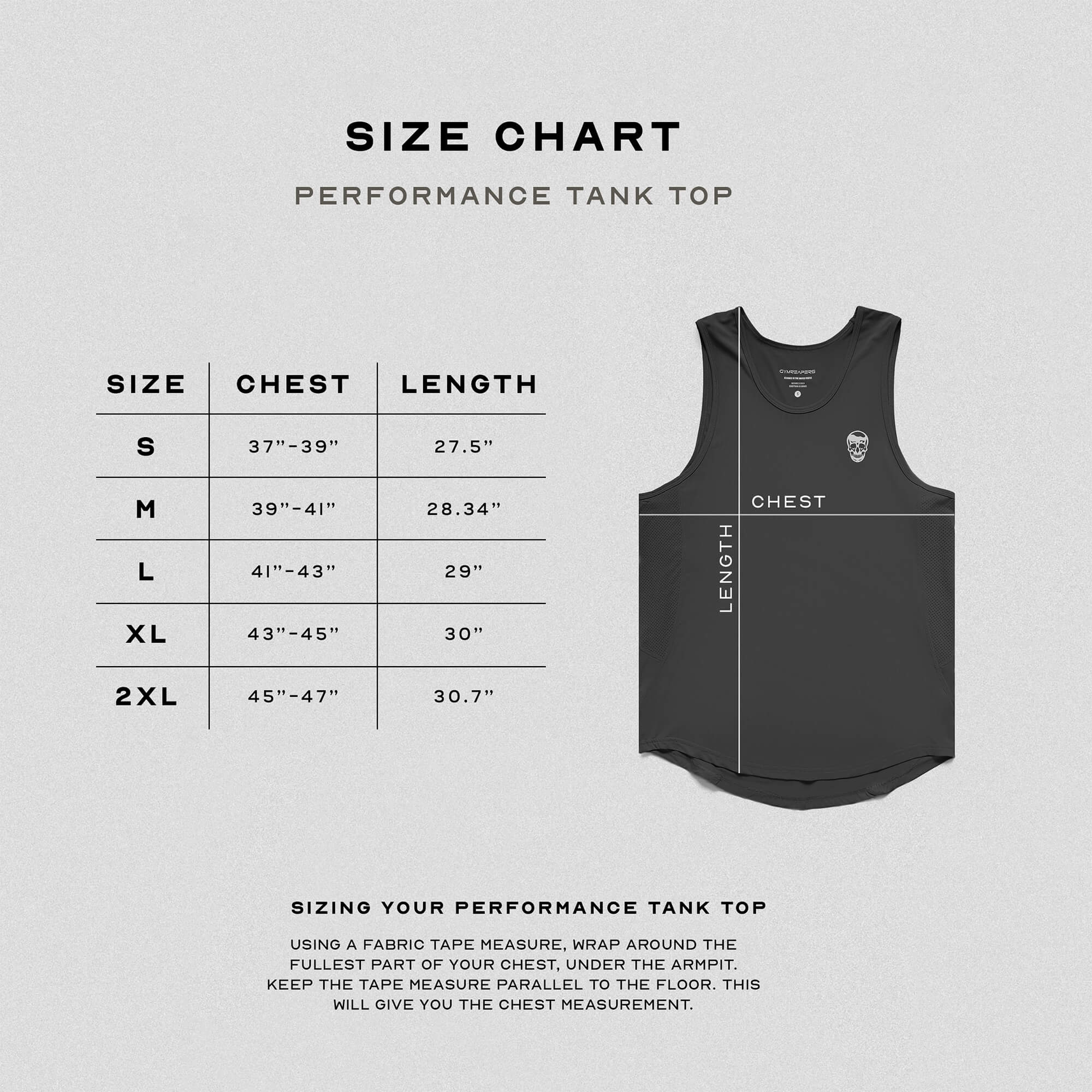 obsidian performance tank top size guide