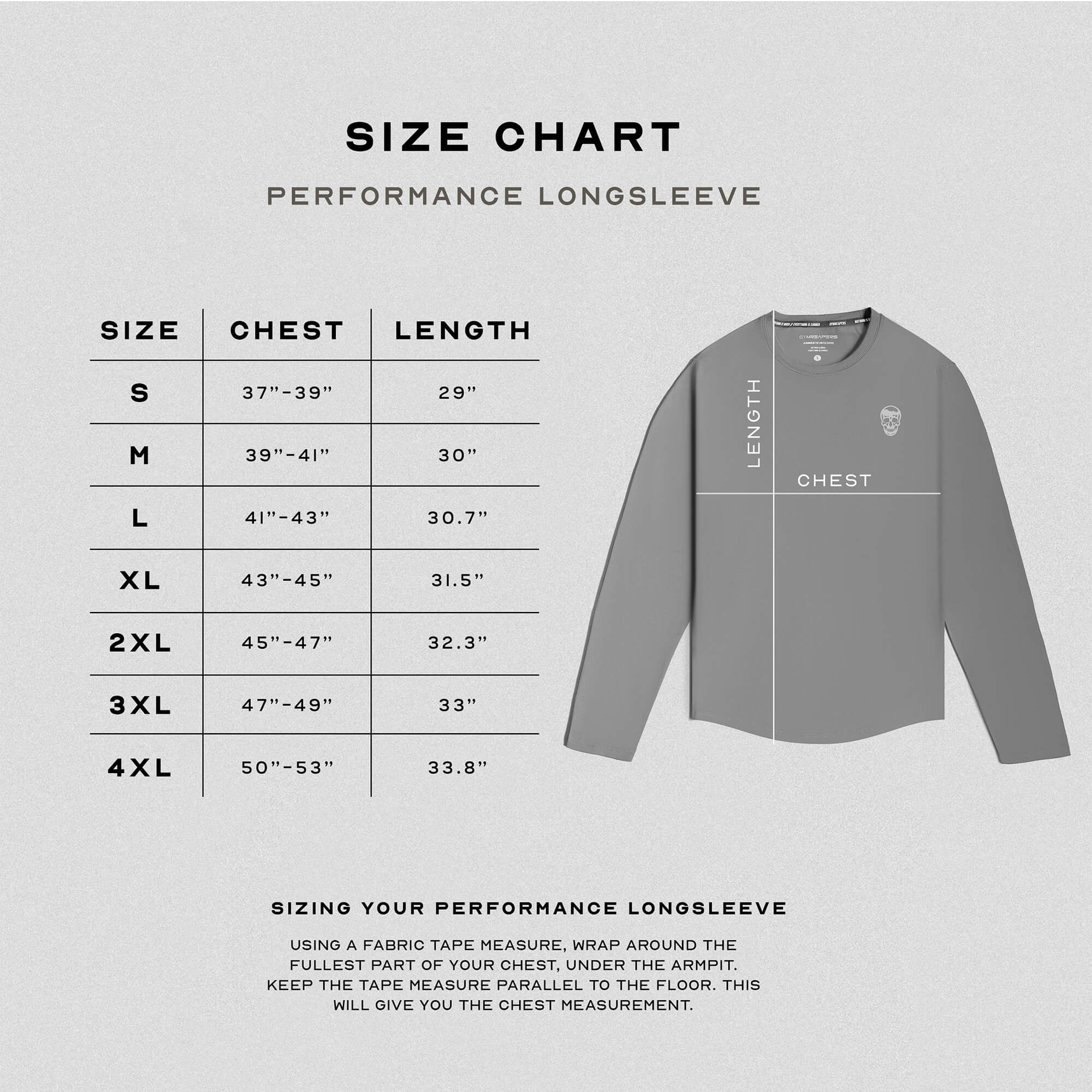 performance long sleeve size guide steel