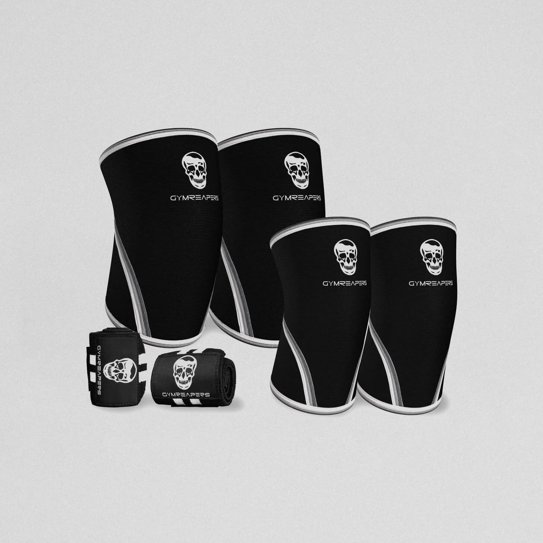 Gymreapers Sleeve Kit showcasing Knee Sleeves, Elbow Sleeves and Wrist Wraps all in one.