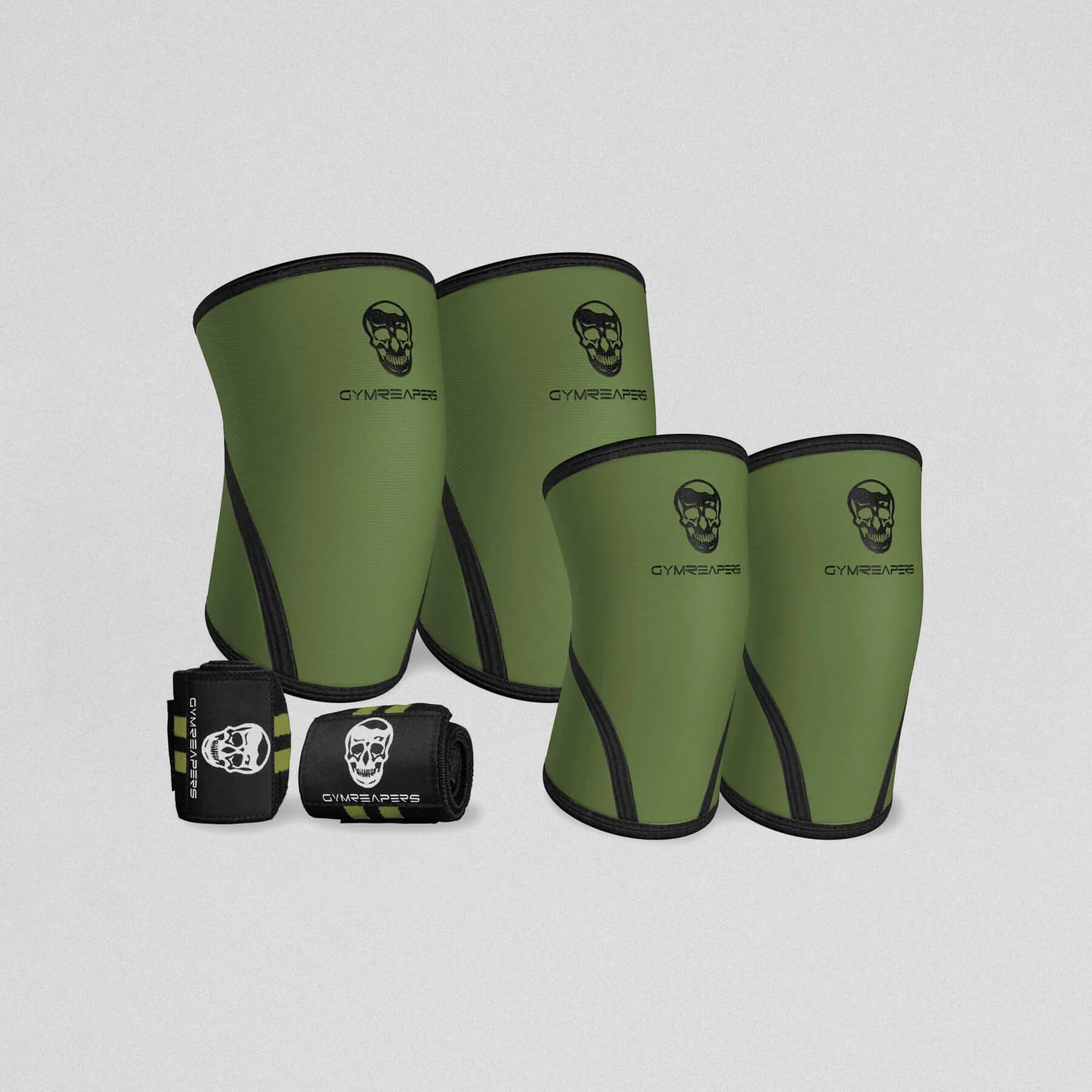 Gymreapers Sleeve Kit showcasing Knee Sleeves, Elbow Sleeves and Wrist Wraps all in one.