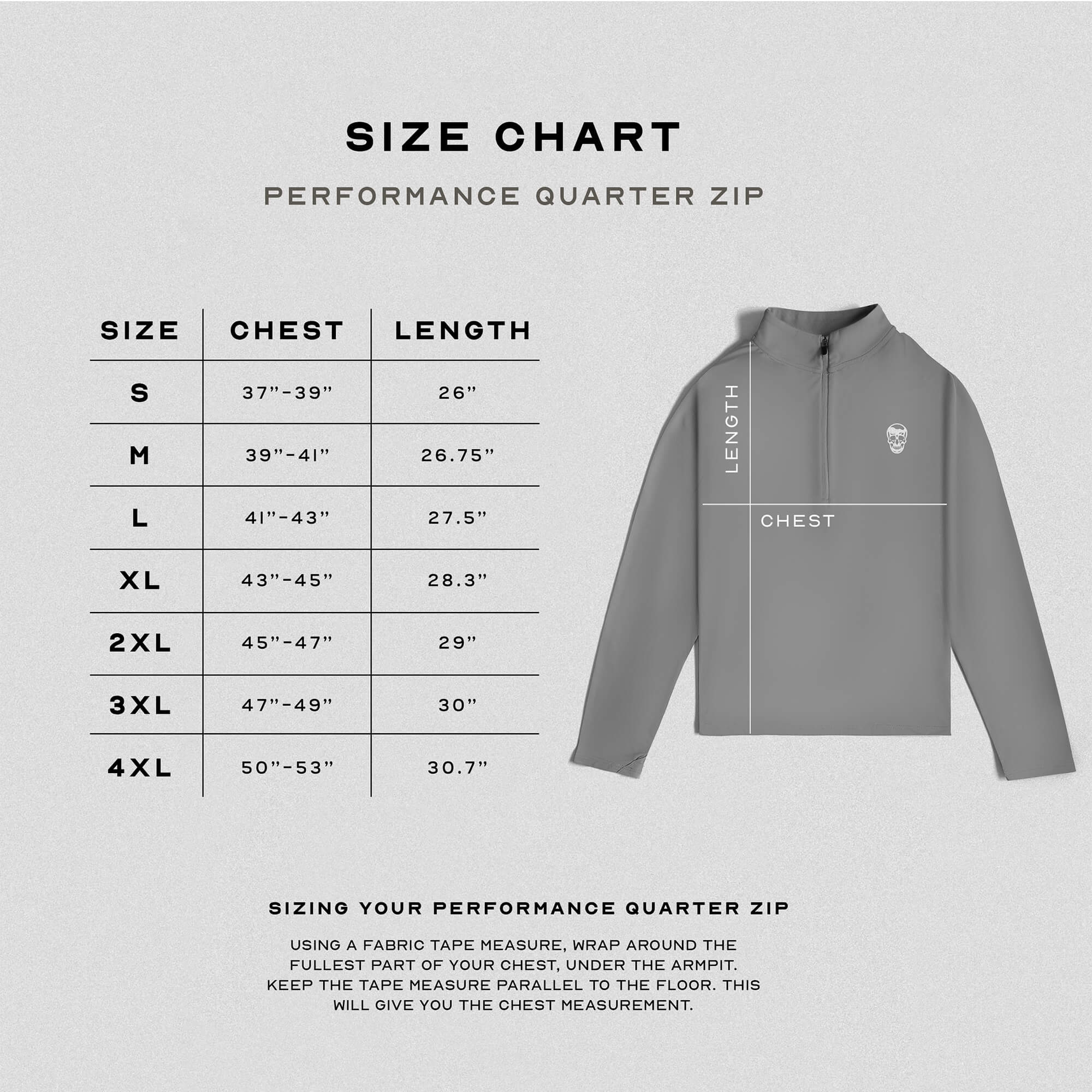 steel quarter zip size guide