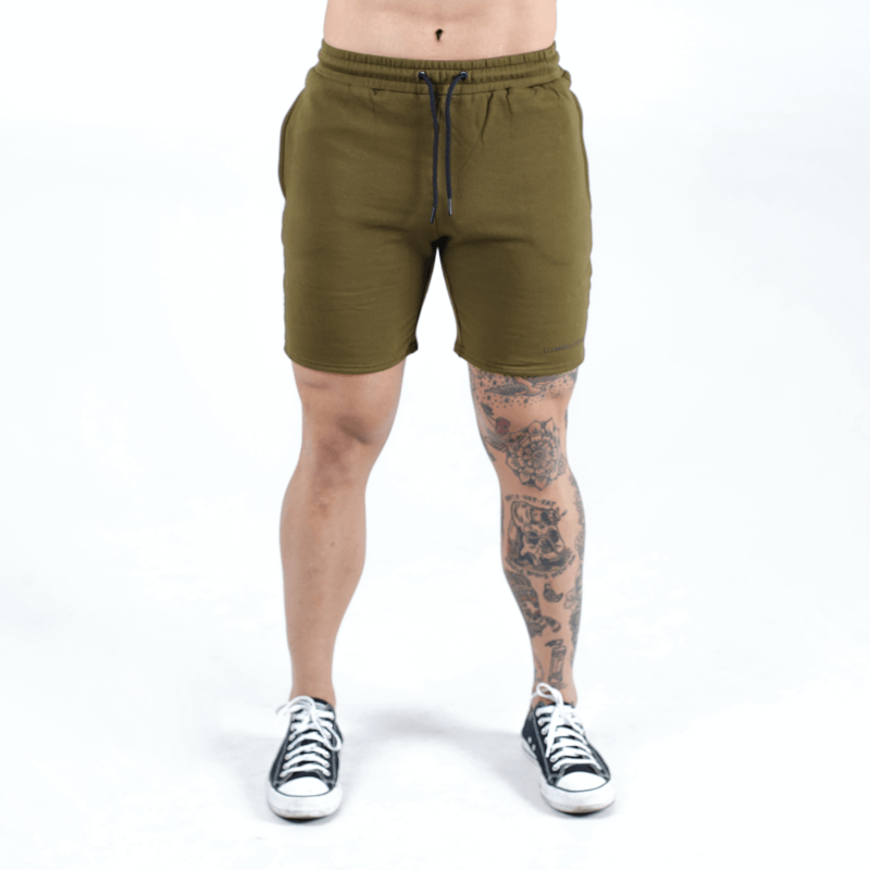 sweat shorts od green front